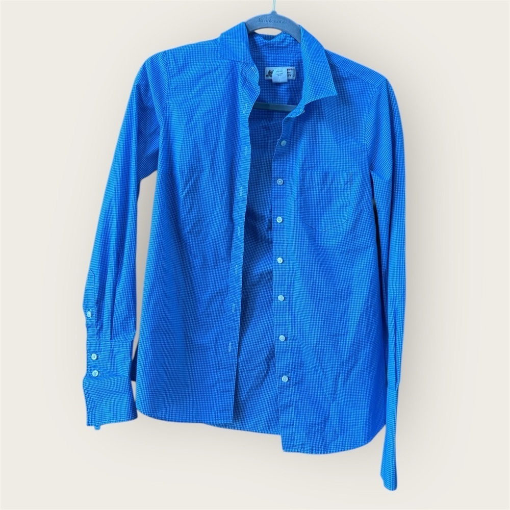 Thomas Mason for J.Crew blue micro-check button-down shirt made of 100% cotton
